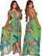 Summer Print Backless High Low Halter Long Maxi Dress