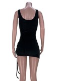 Summer Party Black Sexy Cut Out Bodysuit and Ruched Mini Skirt Set