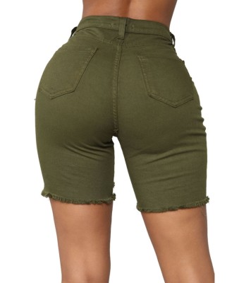 Summer Army Green Ripped High Waist Denin Shorts