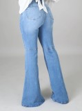 Summer Washed Blue High Waist Regular Flare Jeans