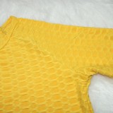 Summer Casual Waffle Yellow Shirt and Pants 2PC Set