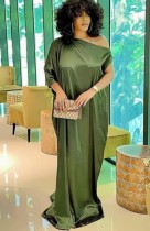 Summer Plus Size Formal Green Slash Shoulder Long Dress