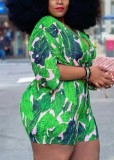 Summer Plus Size Print Green Casual Rompers
