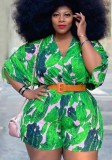 Summer Plus Size Print Green Casual Rompers