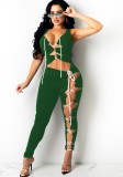 Summer Party Green Sexy Lace Up Sleeveless Bodycon Jumpsuit