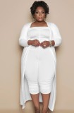 Autumn Plus Size White Strapless Jumpsuit with Matching Overalls 2PC Set