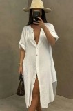 Summer Casual White Cotton Slit Long Blouse Dress