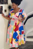 Summer Plus Size Africa Multicolor Decent Skater Dress