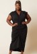 Summer Plus Size Formal Black V Neck Ruched Midi Dress