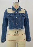 Autumn Blue Denim Cut Out Damaged Short Jacket with Full Sleeves