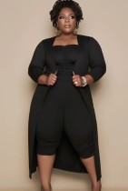 Autumn Plus Size Black Strapless Jumpsuit with Matching Overalls 2PC Set