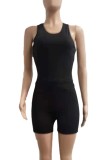 Summer Casual Fitted Black Vest and Biker Shorts 2PC Set