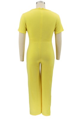 Summer Plus Size Casual Yellow O Neck Loose Jumpsuit