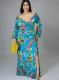Autumn Plus Size Print Long Sleeve Wrap Long Maxi Dress