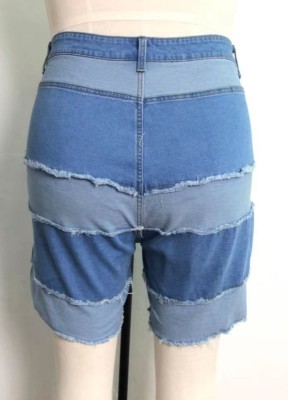 Summer Plus Size Blue Patch Tassels Denim Shorts