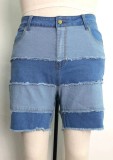 Summer Plus Size Blue Patch Tassels Denim Shorts