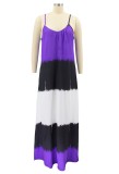 Summer Plus Size Casual Color Block Strap Long Maxi Dress