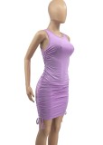 Summer Casual Rose Sleeveless Ruched Strings Mini Dress