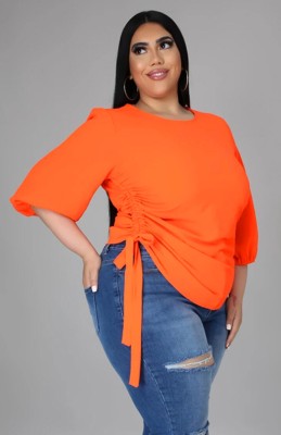 Summer Plus Size Orange Side Strings Shirt