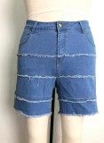 Summer Plus Size Blue Tassels Denim Shorts