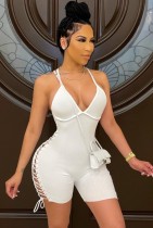 Summer White Sexy Lace Up Ribbed Strap Bodycon Rompers