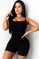 Summer Casual Black Knit Strap Bodycon Rompers