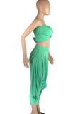 Summer Party Green Sexy Crop Top and Hippie Pants 2PC Set