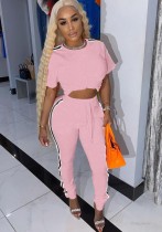 Summer Casual Pink Crop Top and Matching Sweatpants 2PC Set