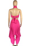 Summer Party Pink Sexy Crop Top and Hippie Pants 2PC Set
