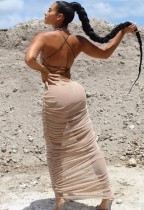 Summer Party Beige See Through Strap Long Dress