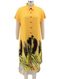Summer Casual Print Long Blouse Dress with Short Sleeves