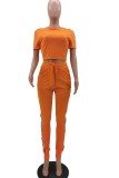 Summer Casual Orange Crop Top and Matching Sweatpants 2PC Set