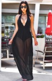 Summer Black Sexy Deep-V Halter Long Dress