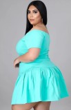 Summer Plus Size Green Off Shoulder Crop Top and Pleated Skirt 2PC Set