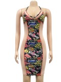 Summer Party Print Patch Sexy Strap Bodycon Dress