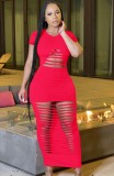 Summer Party Red Ripped Sexy Long Shirt Dress