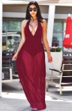 Summer Red Sexy Deep-V Halter Long Dress