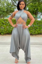 Summer Party Grey Sexy Crop Top and Hippie Pants 2PC Set