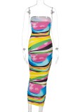 Summer Party Print Multicolor Sexy Tube Dress