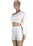Summer Party White One Shoulder Crop Top and Shorts Set