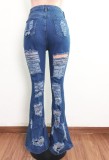 Summer Casual Blue Ripped Damaged High Waist Jeans