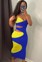 Summer Color Block Cut Out Strap Midi Dress