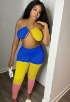Summer Party Sexy Color Block Bra and Legging Set