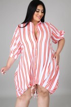 Summer Plus Size Casual Stripes Blouse Dress