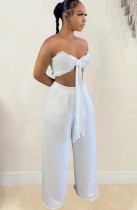 Summer Party White Knotted Bandeau Top and Wide Pants Set