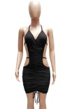 Summer Party Black Cut Out Sexy Ruched Bodycon Dress