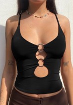 Summer Party Black O-Rings Sexy Strap Tank Top