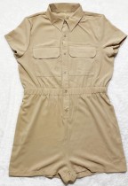 Summer Casual Khaki Short Sleeves Cargo Rompers