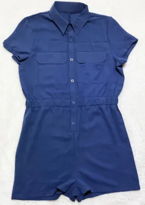 Summer Casual Blue Short Sleeves Cargo Rompers