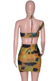 Summer Print Cut Out Sexy Halter Mini Bodycon Dress